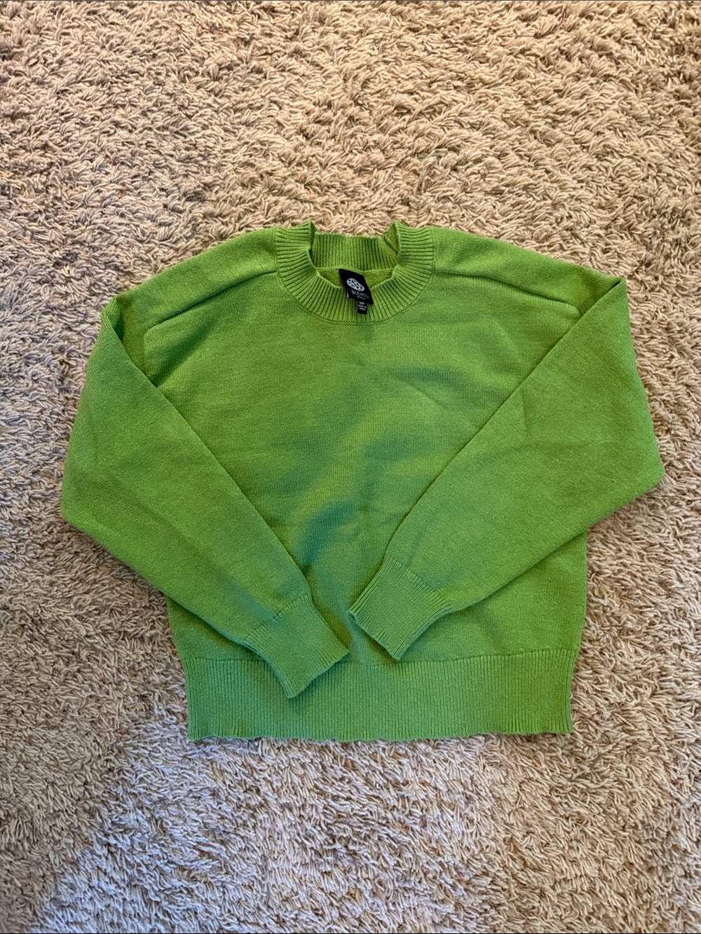 bobeau Green Ribbed Crewneck Sweater